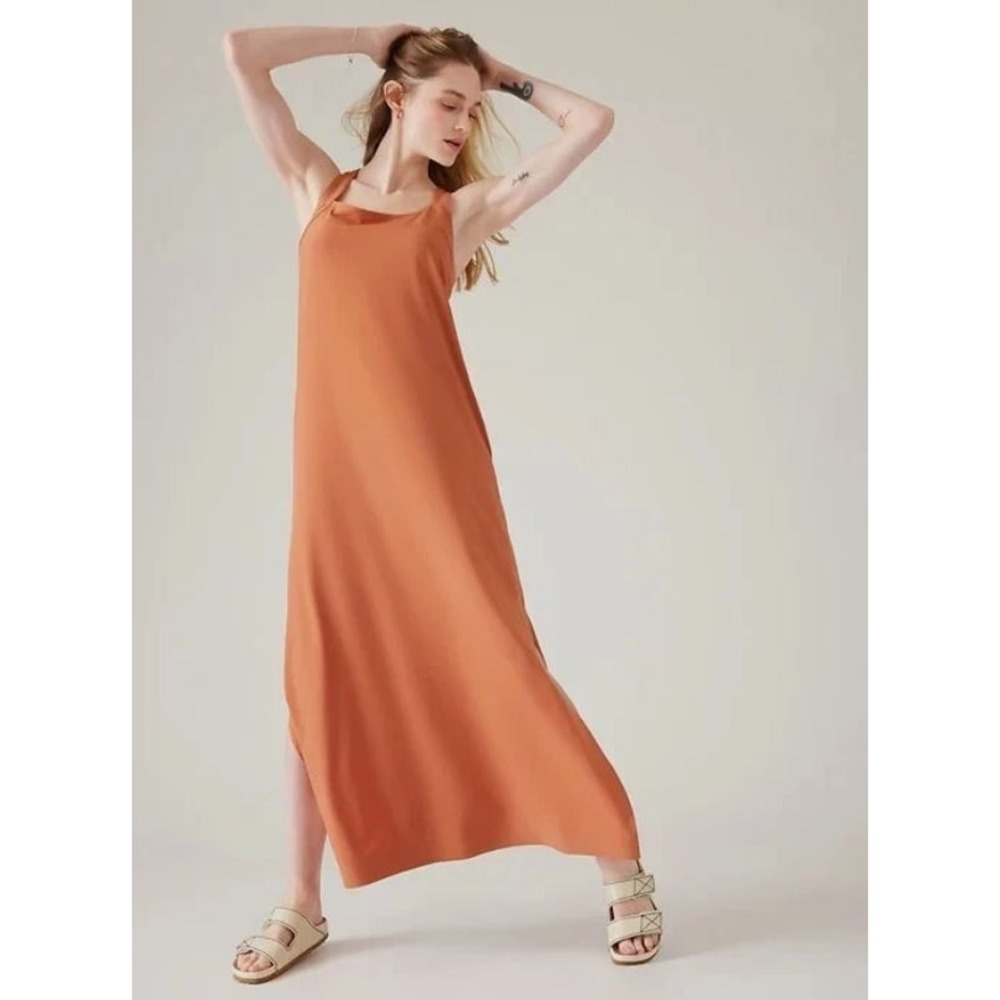 Athleta ARRIVAL Sunbaked Clay Orange Maxi Dress Casual Beach - Women's L
